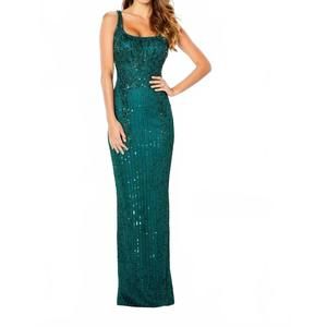 NEW LA VALETTA beaded sheath gown in emerald